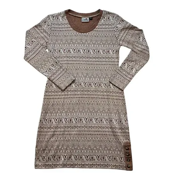 KAVU Fair Isle Sweater Mini Dress Brown/Tan Size XXS Side Button Accents - Picture 1 of 13